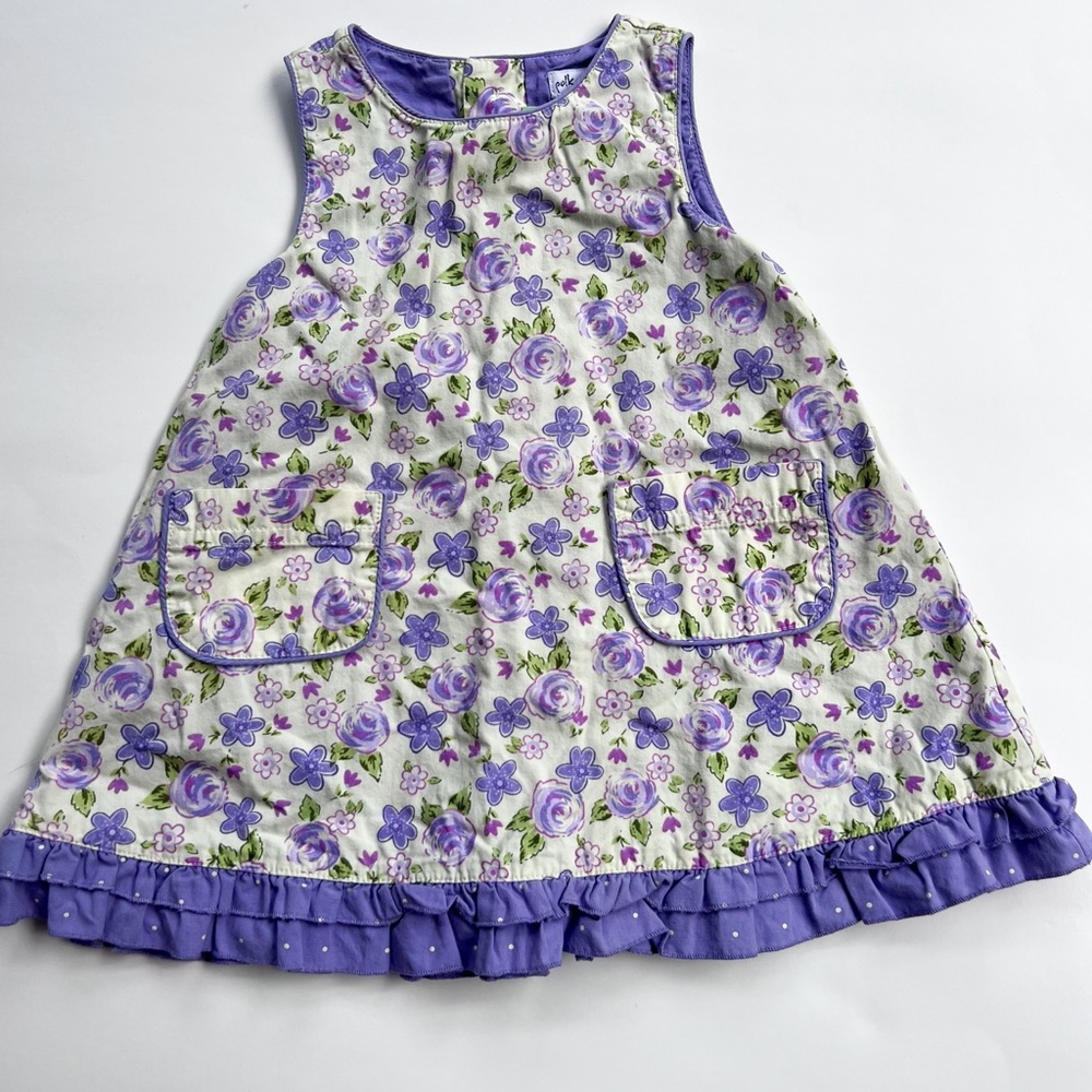 Polkatots Y2K Purple and White Ruffled Sleeveless Sundress